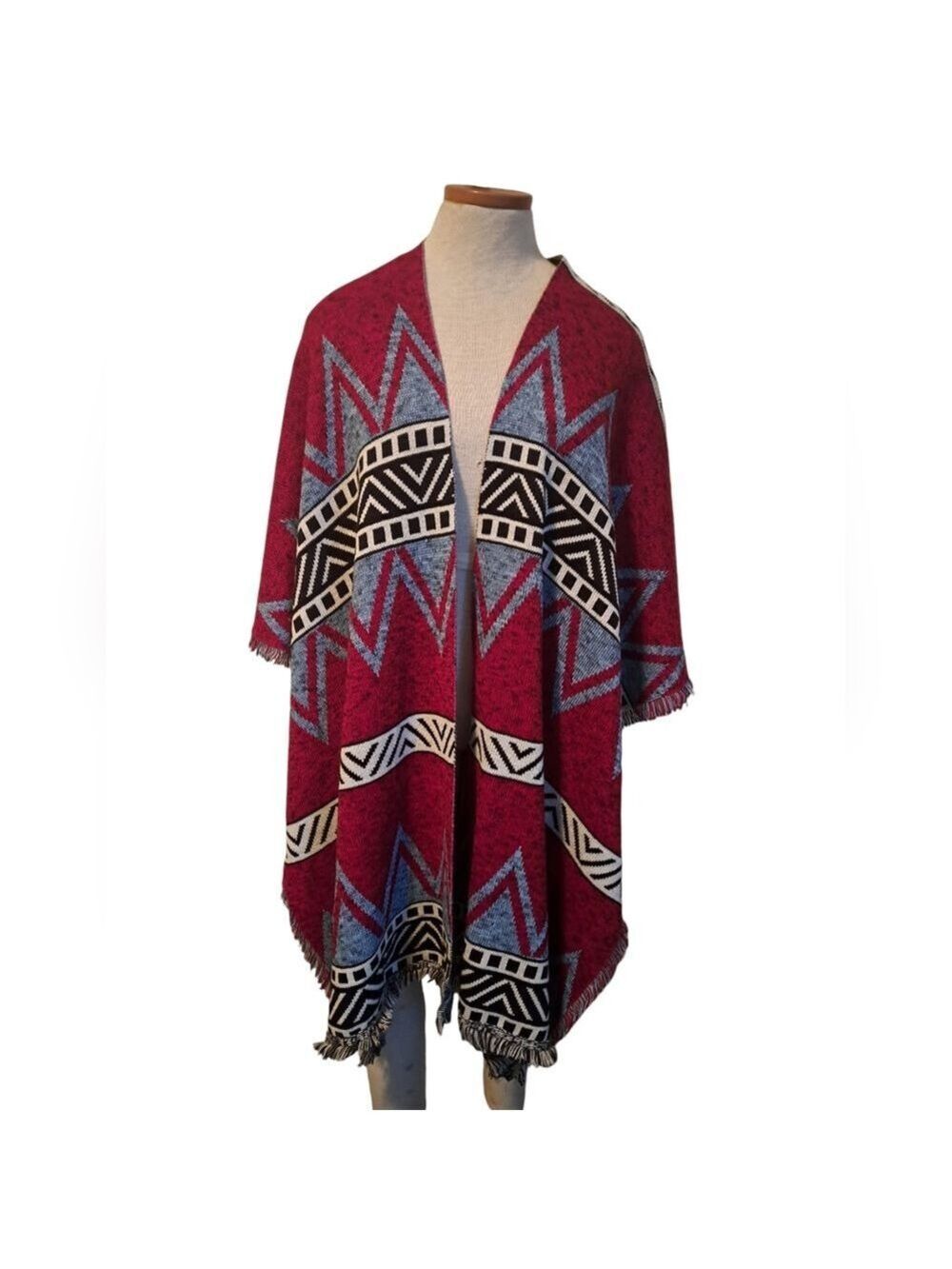 TRUEHITT LOS ANGELES USA Southwestern Aztec cape poncho lightweight acrylic XS/S